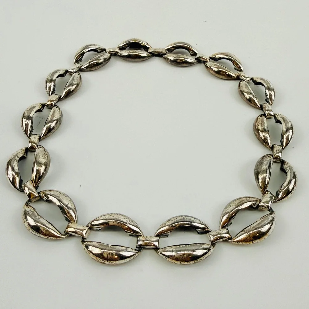 Vintage Danecraft Sterling Silver Modernist Link Necklace 44g Mid Century